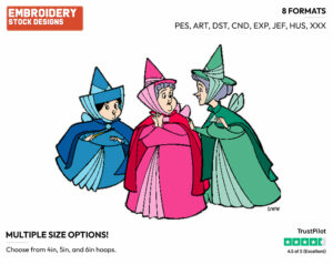 Flora, Fauna, Merryweather - Disney's Sleeping Beauty - Embroidery Design in 3 sizes & 8 formats