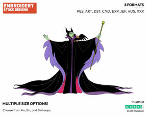 Maleficent, Diablo The Raven - Disney's Sleeping Beauty - Embroidery Design in 3 sizes & 8 formats