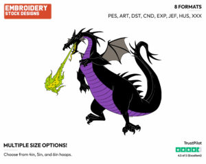 Dragon Maleficent Breathing Fire - Disney's Sleeping Beauty - Embroidery Design in 3 sizes & 8 formats