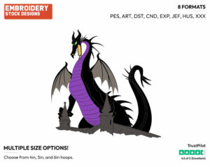 Maleficent As A Dragon - Disney's Sleeping Beauty - Embroidery Design in 3 sizes & 8 formats