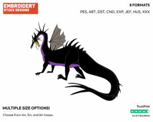 Maleficent As A Dragon - Disney's Sleeping Beauty - Embroidery Design in 3 sizes & 8 formats