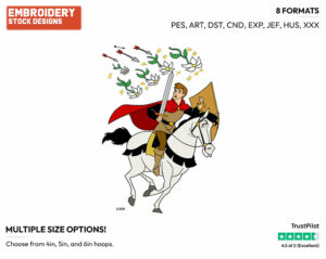 Prince Phillip Riding Horse Samson With Sword, Shield - Disney's Sleeping Beauty - Embroidery Design in 3 sizes & 8 formats