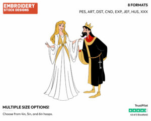 Aurora With Her Father King Stefan - Disney's Sleeping Beauty - Embroidery Design in 3 sizes & 8 formats