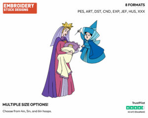 Baby Aurora, Queen Leah, Merryweather - Disney's Sleeping Beauty - Embroidery Design in 3 sizes & 8 formats