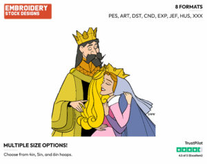Aurora, King Stefan, Queen Leah - Disney's Sleeping Beauty - Embroidery Design in 3 sizes & 8 formats