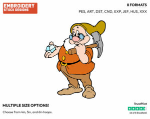 Doc Holding A Diamond - Disney's Snow White and the Seven Dwarfs - Embroidery Design in 3 sizes & 8 formats