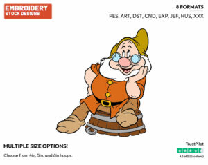 Doc Sitting On A Bucket - Disney's Snow White and the Seven Dwarfs - Embroidery Design in 3 sizes & 8 formats