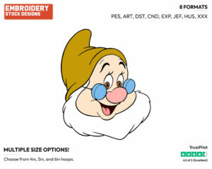 Doc's Face - Disney's Snow White and the Seven Dwarfs - Embroidery Design in 3 sizes & 8 formats