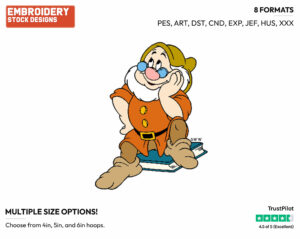 Doc Sitting On A Book - Disney's Snow White and the Seven Dwarfs - Embroidery Design in 3 sizes & 8 formats