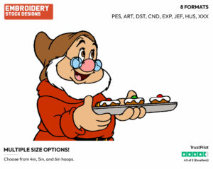 Doc Carrying Platter Of Christmas Cookies - Disney's Snow White and the Seven Dwarfs - Embroidery Design in 3 sizes & 8 formats