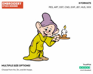 Dopey Holding A Candle - Disney's Snow White and the Seven Dwarfs - Embroidery Design in 3 sizes & 8 formats