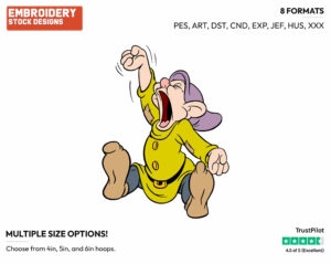 Dopey Yawning And Stretching - Disney's Snow White and the Seven Dwarfs - Embroidery Design in 3 sizes & 8 formats