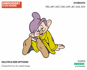 Cute Dopey - Disney's Snow White and the Seven Dwarfs - Embroidery Design in 3 sizes & 8 formats