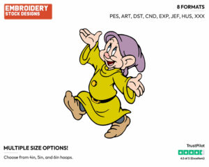 Dopey - Disney's Snow White and the Seven Dwarfs - Embroidery Design in 3 sizes & 8 formats