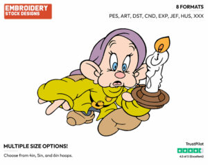 Dopey, Candle - Disney's Snow White and the Seven Dwarfs - Embroidery Design in 3 sizes & 8 formats