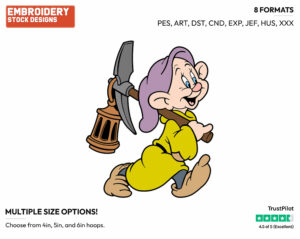 Dopey, Pick Axe, Lantern - Disney's Snow White and the Seven Dwarfs - Embroidery Design in 3 sizes & 8 formats