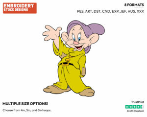 Dopey Waving - Disney's Snow White and the Seven Dwarfs - Embroidery Design in 3 sizes & 8 formats