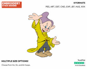 Dopey Waving - Disney's Snow White and the Seven Dwarfs - Embroidery Design in 3 sizes & 8 formats