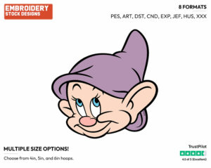 Dopey's Face - Disney's Snow White and the Seven Dwarfs - Embroidery Design in 3 sizes & 8 formats