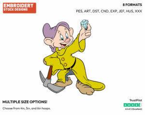 Dopey Holding Pick Axe, Diamond - Disney's Snow White and the Seven Dwarfs - Embroidery Design in 3 sizes & 8 formats