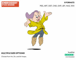 Dopey Jumping For Joy - Disney's Snow White and the Seven Dwarfs - Embroidery Design in 3 sizes & 8 formats