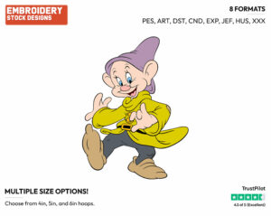 Dopey - Disney's Snow White and the Seven Dwarfs - Embroidery Design in 3 sizes & 8 formats