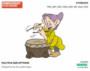 Dopey Beating Drum - Disney's Snow White and the Seven Dwarfs - Embroidery Design in 3 sizes & 8 formats