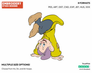 Dopey Standing On Head - Disney's Snow White and the Seven Dwarfs - Embroidery Design in 3 sizes & 8 formats