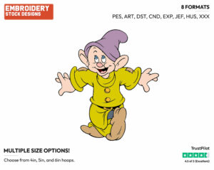 Dopey Dancing - Disney's Snow White and the Seven Dwarfs - Embroidery Design in 3 sizes & 8 formats