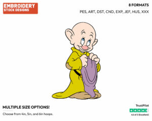 Dopey With His Hat Off - Disney's Snow White and the Seven Dwarfs - Embroidery Design in 3 sizes & 8 formats