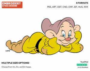 Dopey - Disney's Snow White and the Seven Dwarfs - Embroidery Design in 3 sizes & 8 formats