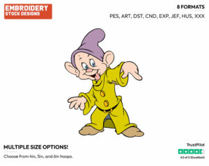 Dopey - Disney's Snow White and the Seven Dwarfs - Embroidery Design in 3 sizes & 8 formats