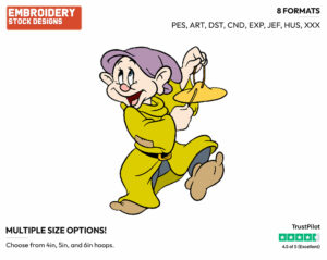 Dopey Playing Cymbals - Disney's Snow White and the Seven Dwarfs - Embroidery Design in 3 sizes & 8 formats