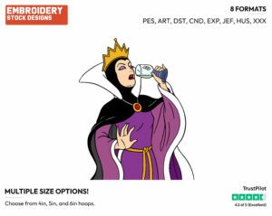 Evil Queen Drinking Potion - Disney's Snow White and the Seven Dwarfs - Embroidery Design in 3 sizes & 8 formats