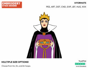Evil Queen Holding Box - Disney's Snow White and the Seven Dwarfs - Embroidery Design in 3 sizes & 8 formats