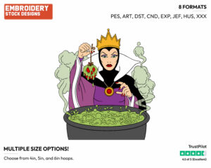 Evil Queen Holding Poisoned Apple - Disney's Snow White and the Seven Dwarfs - Embroidery Design in 3 sizes & 8 formats