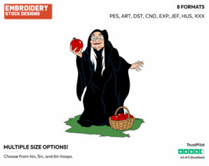 Witch Offering A Red Apple - Disney's Snow White and the Seven Dwarfs - Embroidery Design in 3 sizes & 8 formats