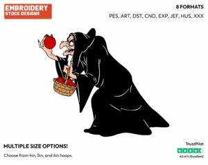 Witch Holding Out A Red Apple - Disney's Snow White and the Seven Dwarfs - Embroidery Design in 3 sizes & 8 formats