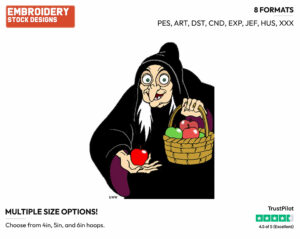 Witch Holding Out Apple - Disney's Snow White and the Seven Dwarfs - Embroidery Design in 3 sizes & 8 formats