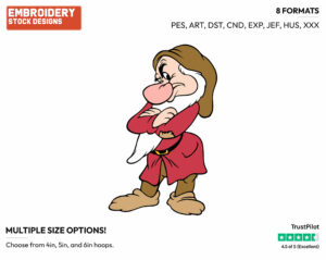 Grumpy With His Arms Crossed - Disney's Snow White and the Seven Dwarfs - Embroidery Design in 3 sizes & 8 formats