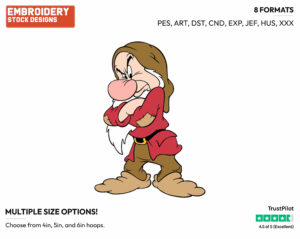 Grumpy With Arms Crossed - Disney's Snow White and the Seven Dwarfs - Embroidery Design in 3 sizes & 8 formats