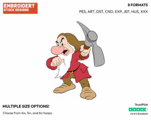 Grumpy, Pick Axe - Disney's Snow White and the Seven Dwarfs - Embroidery Design in 3 sizes & 8 formats