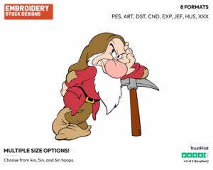 Grumpy, Pick Axe - Disney's Snow White and the Seven Dwarfs - Embroidery Design in 3 sizes & 8 formats