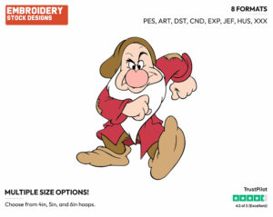 Grumpy - Disney's Snow White and the Seven Dwarfs - Embroidery Design in 3 sizes & 8 formats