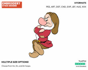 Grumpy Sitting Down With Arms Crossed - Disney's Snow White and the Seven Dwarfs - Embroidery Design in 3 sizes & 8 formats