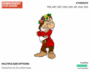 Grumpy Wearing Crown Of Flowers - Disney's Snow White and the Seven Dwarfs - Embroidery Design in 3 sizes & 8 formats
