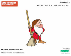 Grumpy, Broom - Disney's Snow White and the Seven Dwarfs - Embroidery Design in 3 sizes & 8 formats