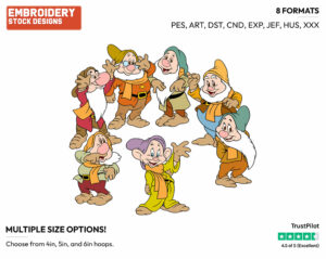 Seven Dwarfs Dressed Up In Winter - Disney's Snow White and the Seven Dwarfs - Embroidery Design in 3 sizes & 8 formats