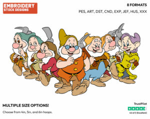 Seven Dwarfs - Disney's Snow White and the Seven Dwarfs - Embroidery Design in 3 sizes & 8 formats