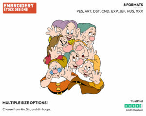 The Seven Dwarfs - Disney's Snow White and the Seven Dwarfs - Embroidery Design in 3 sizes & 8 formats